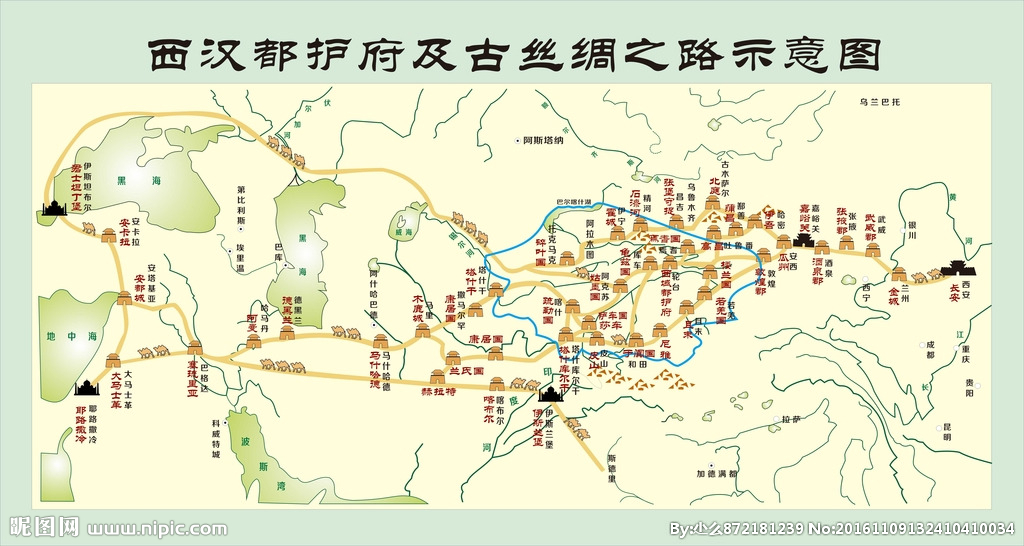 西汉时期丝绸之路路线图